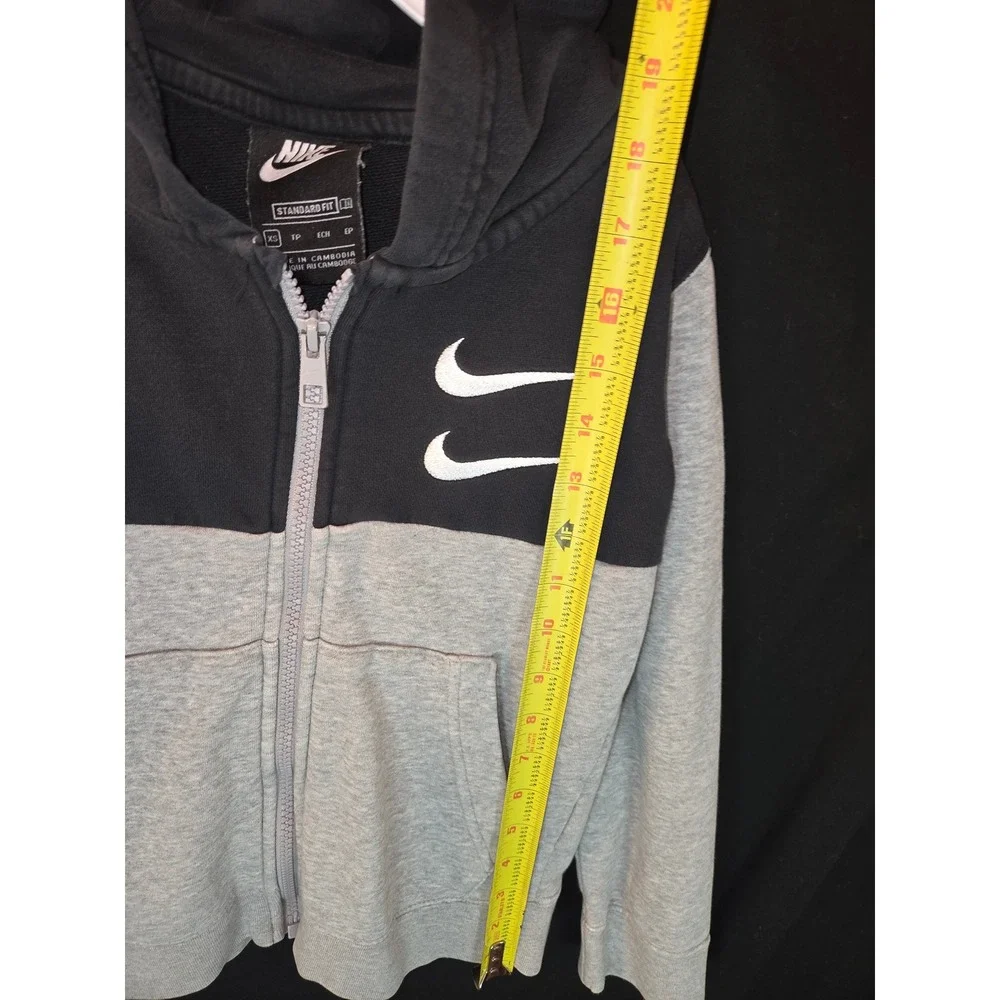 Nike Kids Gray Black Full‎ Zip Hoodie XS Double Swoosh Sweatshirt Activewear